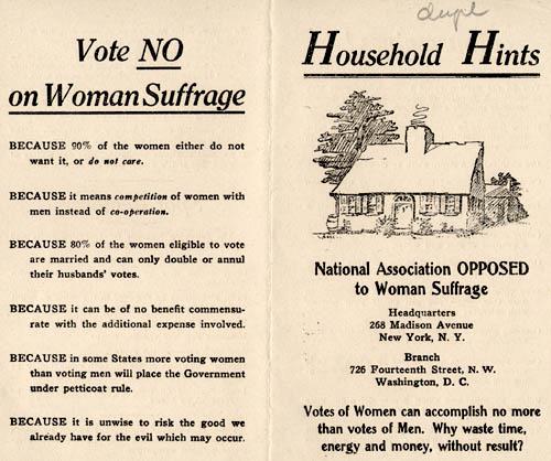 Flyer from the Women's Suffrage Movement, against the right to vote